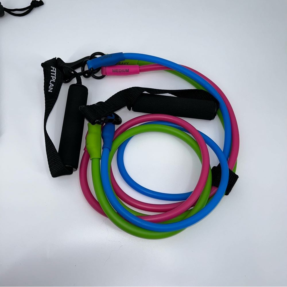 NEW Fitplan Resistance Bands Set with Bag Colourful Light Medium and Heavy